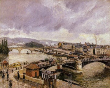  rain Canvas - the pont boieldieu rouen rain effect 1896 Camille Pissarro